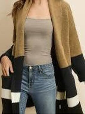 Colorblock Open-Front Women's Sweater Cardigan - Brown/Black
